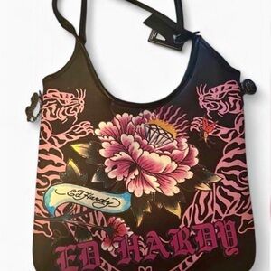 Ed Hardy Floral Black and Pink Shoulder Bag